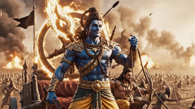 Epic battle scene depicting an ancient warrior leading the charge