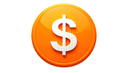 Fototapeta premium Shiny orange button with white dollar sign in the center, isolated on black