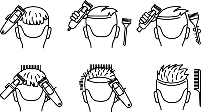 Man getting a haircut and styling tutorial steps