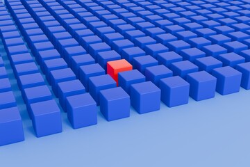 Obraz premium cube grid concept red cube among blue cubes 3D render