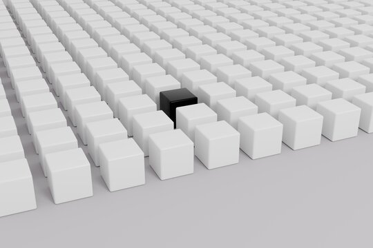 cube grid concept black cube among white cubes 3D render