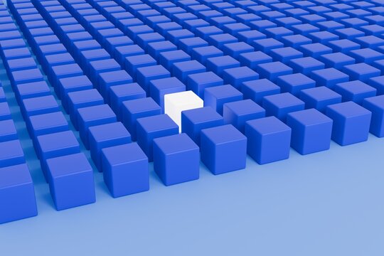 cube grid concept white cube among blue cubes 3D render