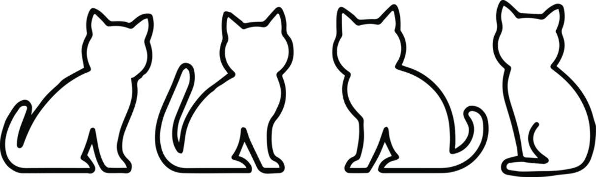 cat line art four cats sitting in a row minimalist vector