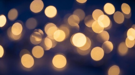 Fototapeta premium Holiday illumination and decoration concept - christmas garland bokeh lights over dark blue background. Abstract Golden Bokeh Fairy Lights Represents Festive Holiday Celebration, Magical Event Concept