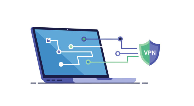VPN virtual private network security laptop connection vector illustration for internet privacy