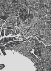 Obraz premium Detailed vector map of Melbourne City Center the capital and most populous city of the Australian state of Victoria, Monochrome topographic urban street plan, Cartography travel poster