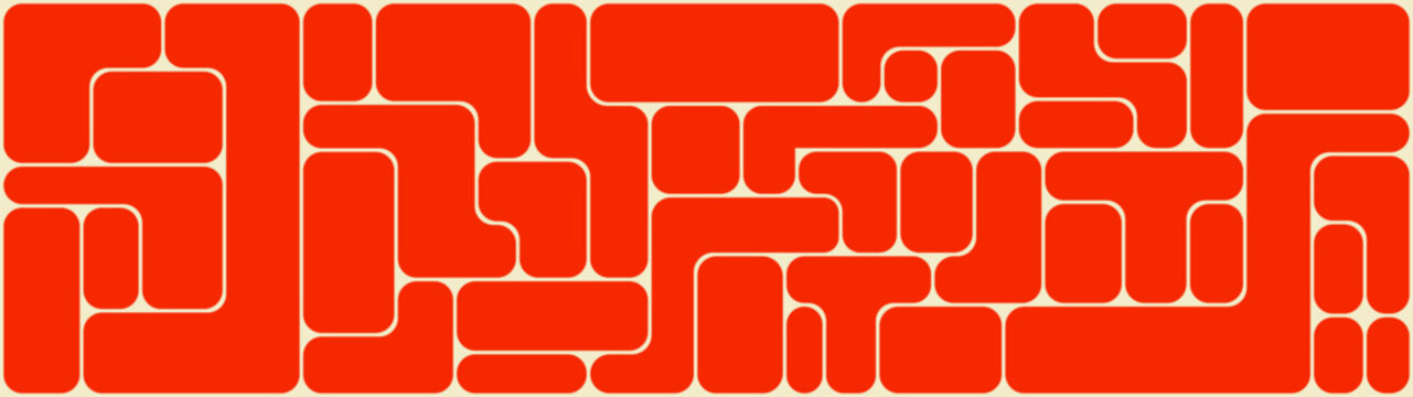 Vibrant red geometric puzzle pattern with bold minimalist flat rounded shapes, retro bizarre abstract ornament, creative postmodern graphic design for Backgrounds and Covers