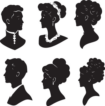 Silhouettes of people with hairstyles.