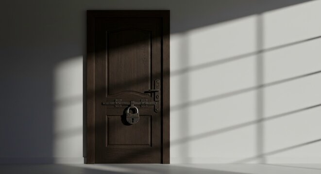 Dark door with sunlight beams.