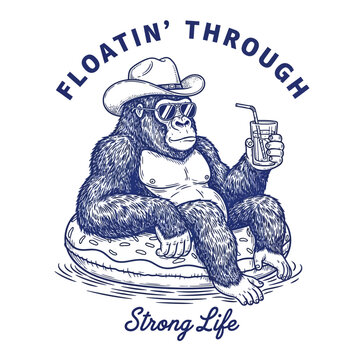 gorilla wearing cowboy hat sunglasses.