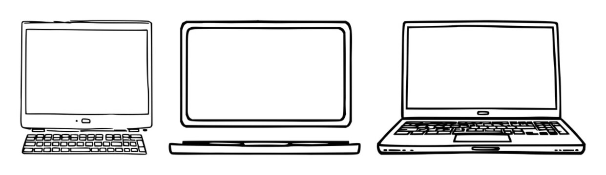 Business & Technology set with modern corporate graphics and digital iconography featuring laptops, smartphones, cloud, network lines with corporate logo and futuristic data streams