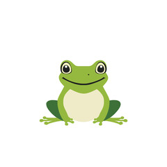Obraz premium Cartoon Frog Illustration - Green Amphibian Sitting, Cute Smiling Face, Isolated on White Background, Simple Graphic Style, Children's Design Element, Nature Icon, Animal Mascot Vector