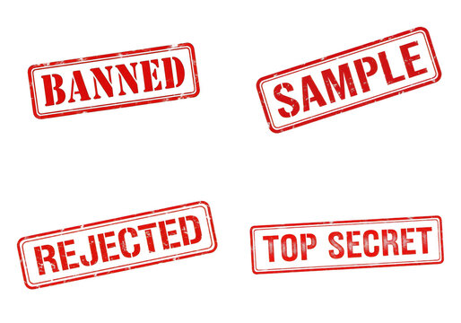 Set of vintage rejected and sample stamp labels, Png