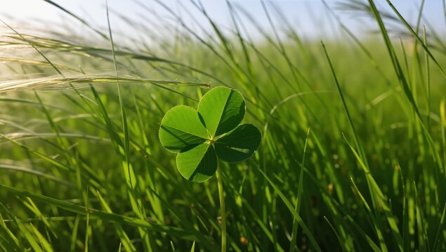 background close-up of a green clover in the grass. green grass swaying by the wind on a summer sunny morning. left to rigth mooving
