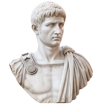 Bust of octavian augustus, roman emperor sculpture, ancient art, classical marble statue with a side angle. isolated on a transparent background  
