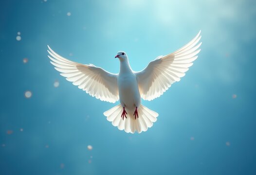 Symbolic Dove of Peace Unfolding Wings Against Radiant Blue Backdrop