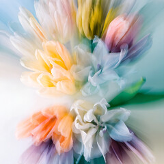 Fototapeta premium macro spring flowers, heavy blur, soft texture background, pastel tones, minimal composition, copy space