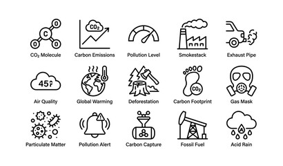 Fototapeta premium Environmental icons on global warming emissions and pollution control