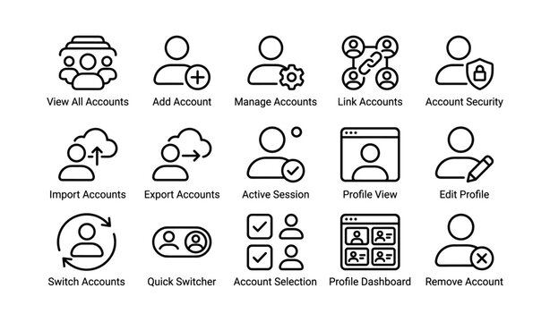 User account management icons set for web and mobile applications