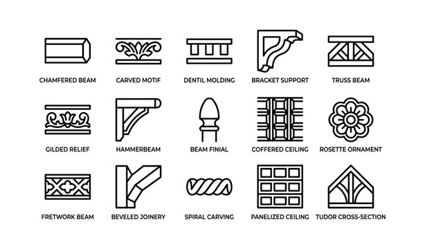 Decorative architectural elements: beams, motifs, and supports explained