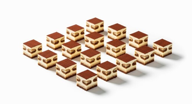 Tiramisu Cubes, Modern Geometric Dessert, Pristine White Space