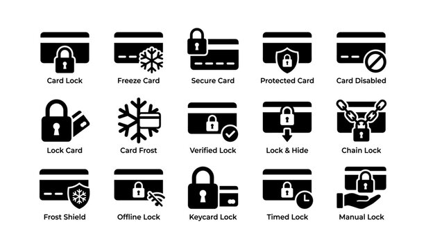 Icons depicting different card lock and security mechanisms