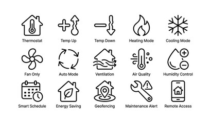 Fototapeta premium Smart home climate control icons for thermostat and environment management
