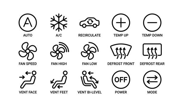 Car climate control symbols for auto temperature and ventilation settings