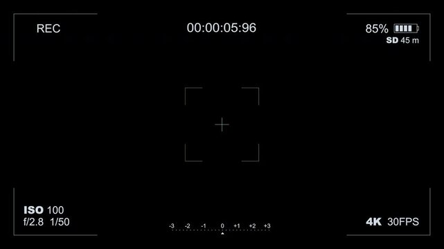 Digital camera viewfinder recording screen interface. Recording UI Overlay. 4K Motion Graphics on a transparent background.
