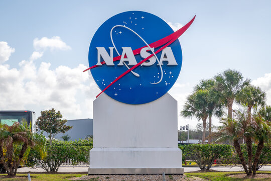 A large NASA logo at Kennedy Space Center