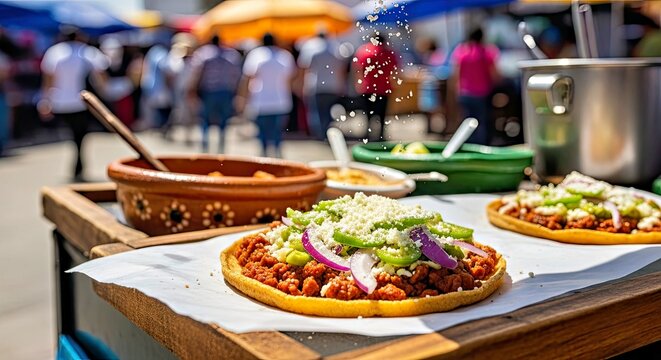 Vibrant Mexican Street Food Sope Authentic Culinary Experience in a Lively Setting