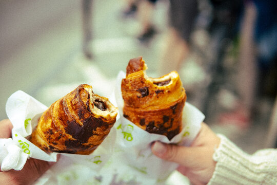Freshly Baked Chocolate Croissant with Sweet Filling