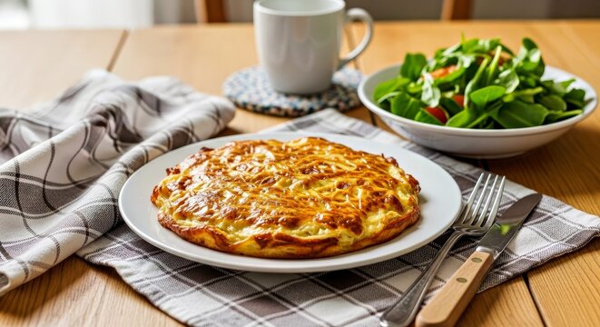 Wholesome Rustic Family Tartiflette, Checkered Tablecloth and Soft Window Light