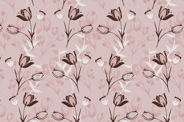 A romantic dusty rose and mauve botanical print with a vintage feel suitable for bridal stationery elegant apparel and decorative pillows © uniqueworld888