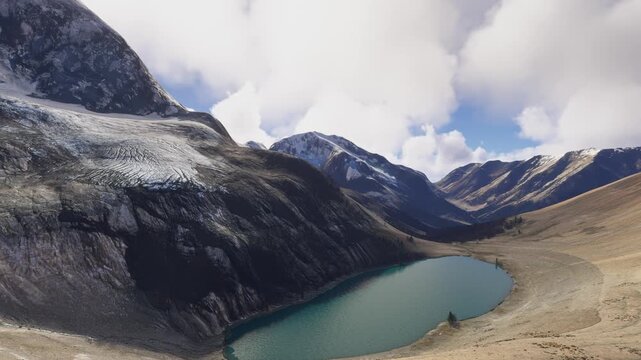 Circular aerial view of the snow in Cerro Castillo National Park. Rio Iba&ntilde;ez. Aysen. Chile