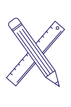 Crossed pencil and ruler outline icon. Writing, measurement and school tools concept. Education, drawing, design and creativity theme. High resolution vector illustration for educational design. PNG 