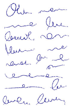 Hand drawn doodle lettering set, scribble words, titles and signature elements, abstract handwritten shapes, decorative sketch text collection. Decorative handwritten shapes for branding, social media