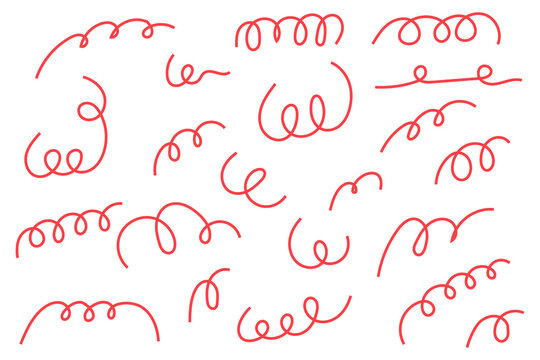 Red hand drawn wavy lines doodle set, fun sketch squiggles, curved strokes and abstract scribble elements. High-res PNG, decorative line art for branding, social media, stickers, graphic design. 