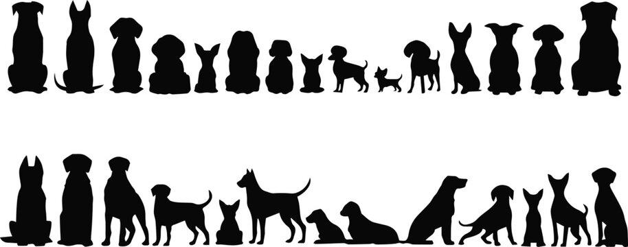 dog silhouette collection side view sitting breeds vector set
