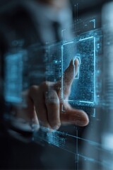 Data Protection Officer Adjusting Multi Factor Authentication Settings on Transparent Holographic In