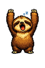 Fototapeta premium A cute pixel art sloth with its arms raised and mouth open