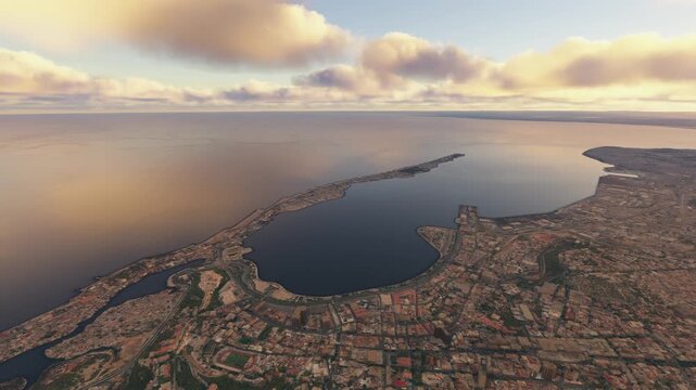 Sunrise drone aerial view of Luanda City. Angola
