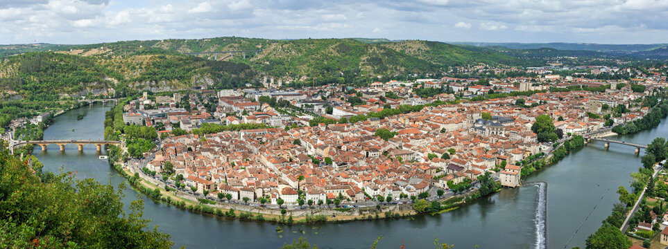 View of Cahors from Mont Saint Cyr in the Lot department of Occitanie region in France during a clear day