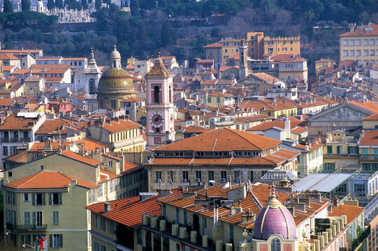 Panoramic view of Vieux-Nice from a castle terrace showcasing rooftops in the heart of the city