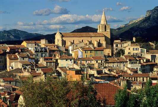 Views of Aubagne showing buildings and church in the old town of Provence Alpes Cote d&acirc;&euro;&trade;Azur during daytime