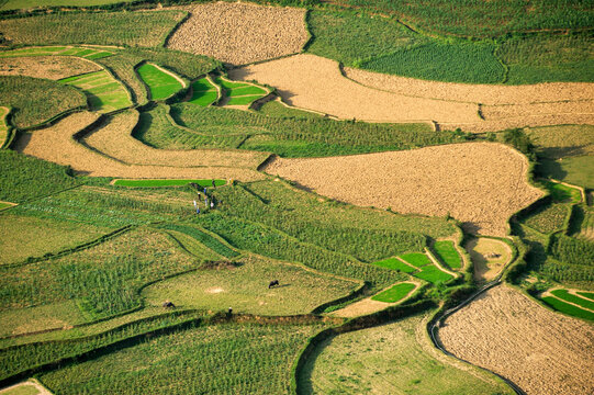 Stunning view of rice fields near Tam Son village from Quan Ba Pass in Ha Giang province in Northern Vietnam