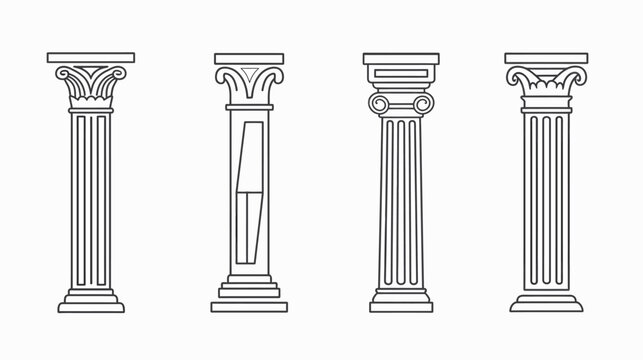 A line drawing of four Greek and Roman architectural columns with detailed capitals and bases