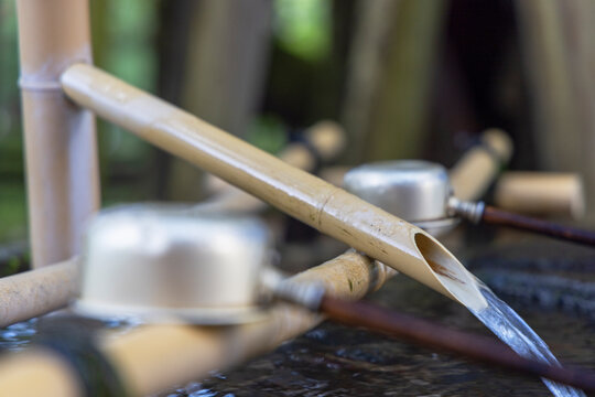 Traditional drinking fountain at main hall of Rinnoji Temple in Nikko, Tochigi, Japan