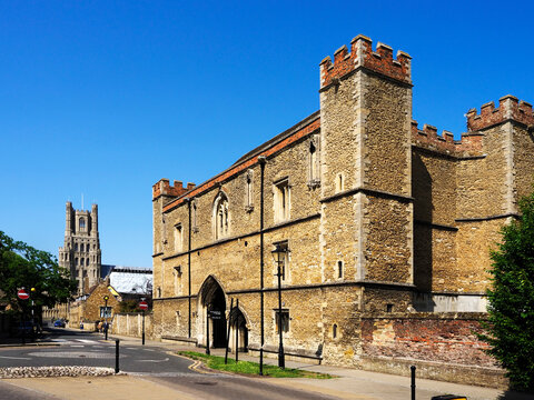 Exploration of the historical Porta structure in Ely Cambridgeshire under clear blue sky