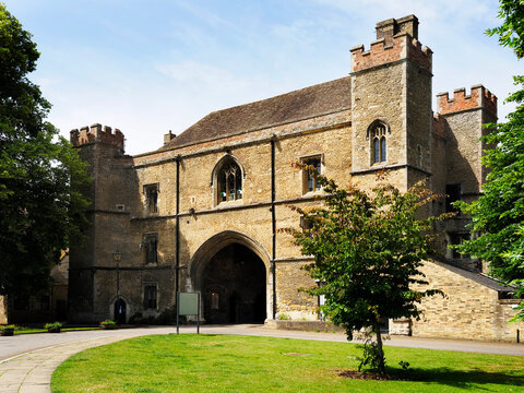Historic structure known as the Porta stands in Ely, showcasing medieval architecture in Cambridgeshire, United Kingdom